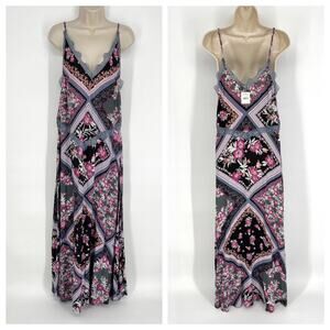 Intimately Free People NEW Stevie Printed Maxi Slip Dress Sz M Lace Graphite